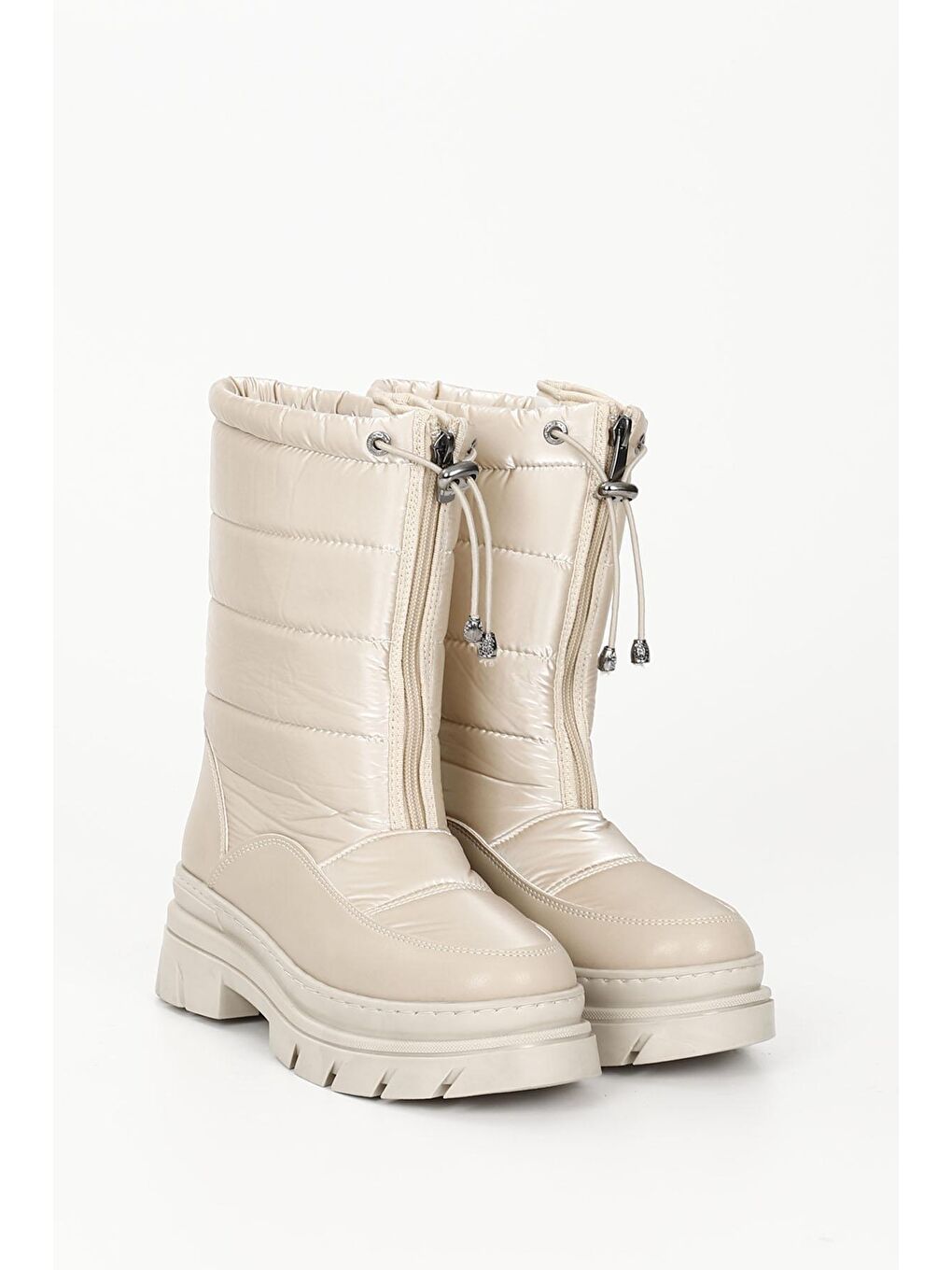 Bej NUDE  Yuvarlak Burun Fermuarlı Kadın Kar Botu 35152-1