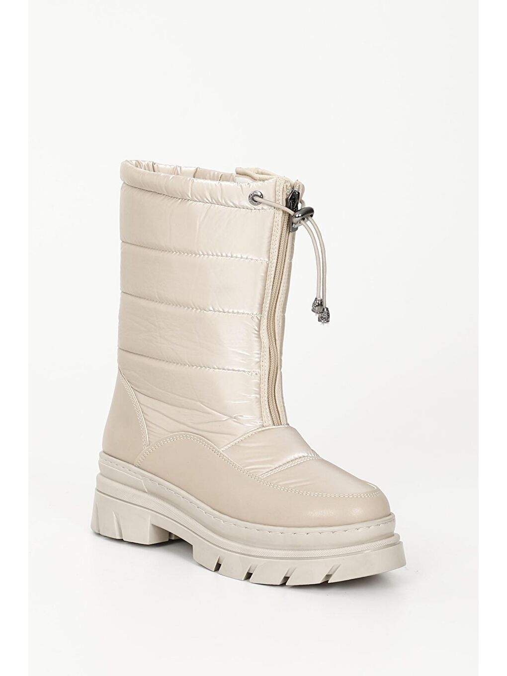 Bej NUDE  Yuvarlak Burun Fermuarlı Kadın Kar Botu 35152-4