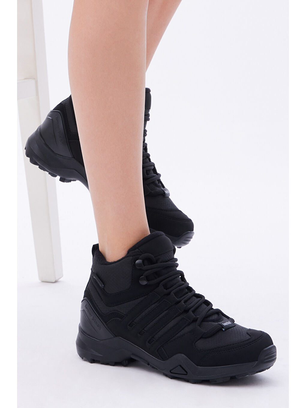Unisex Siyah Rahat Kalıp Yanı Şerit Detaylı Bağcıklı Trekking Bot-2