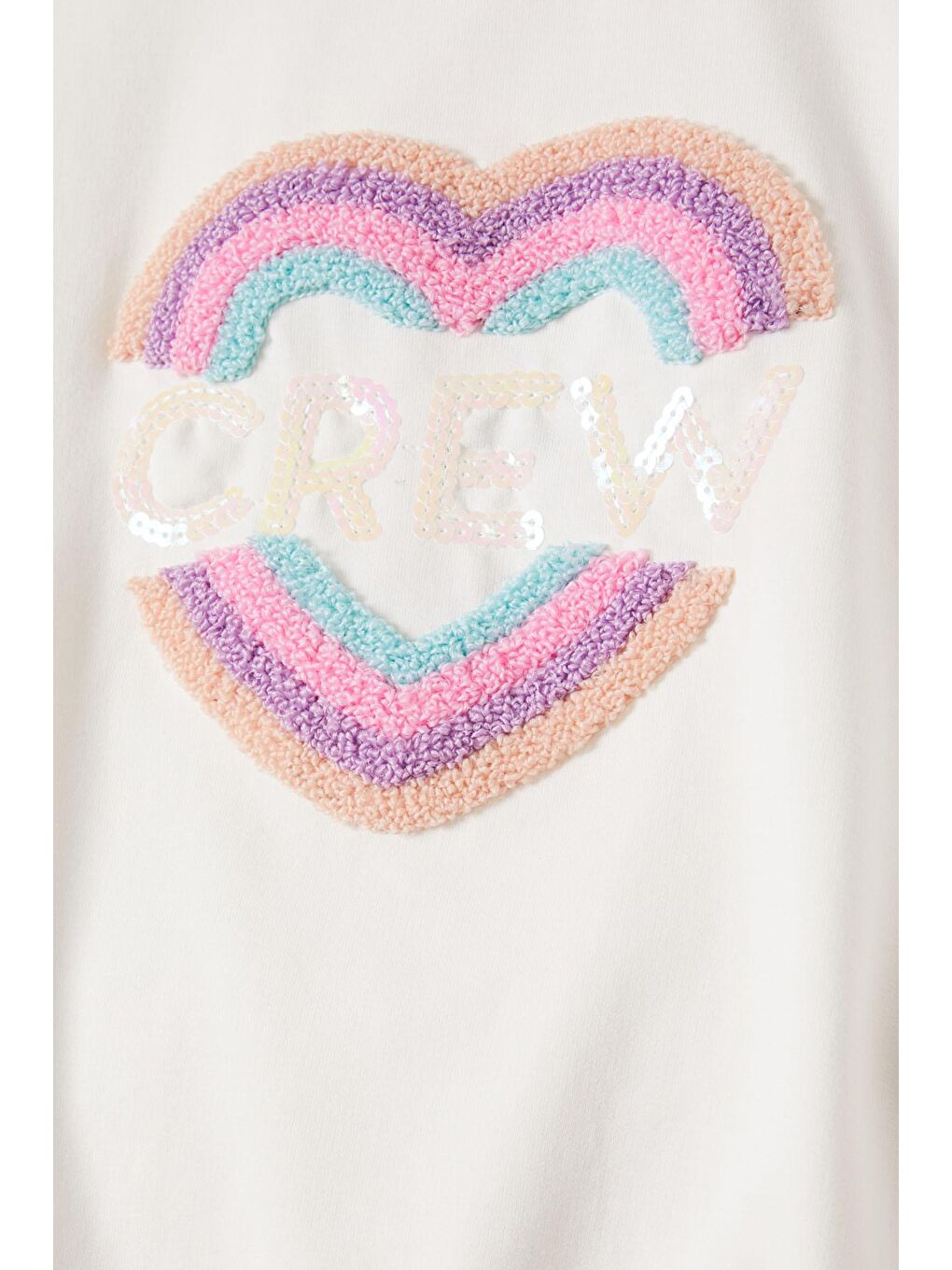 Ekru Renkli Kalp Desenli Payetli Kız Çocuk Sweatshirt 16692-1