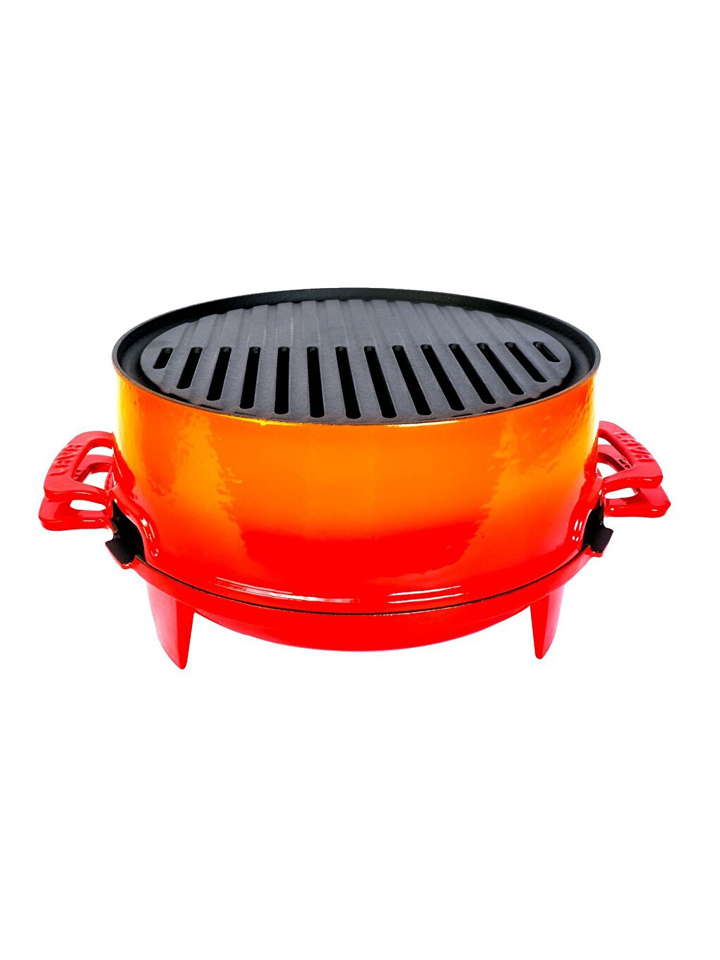 Turuncu Yuvarlak Mangal Izgara Set Döküm Demir Yekpare Çift Kulplu Çap (Ø)36cm.