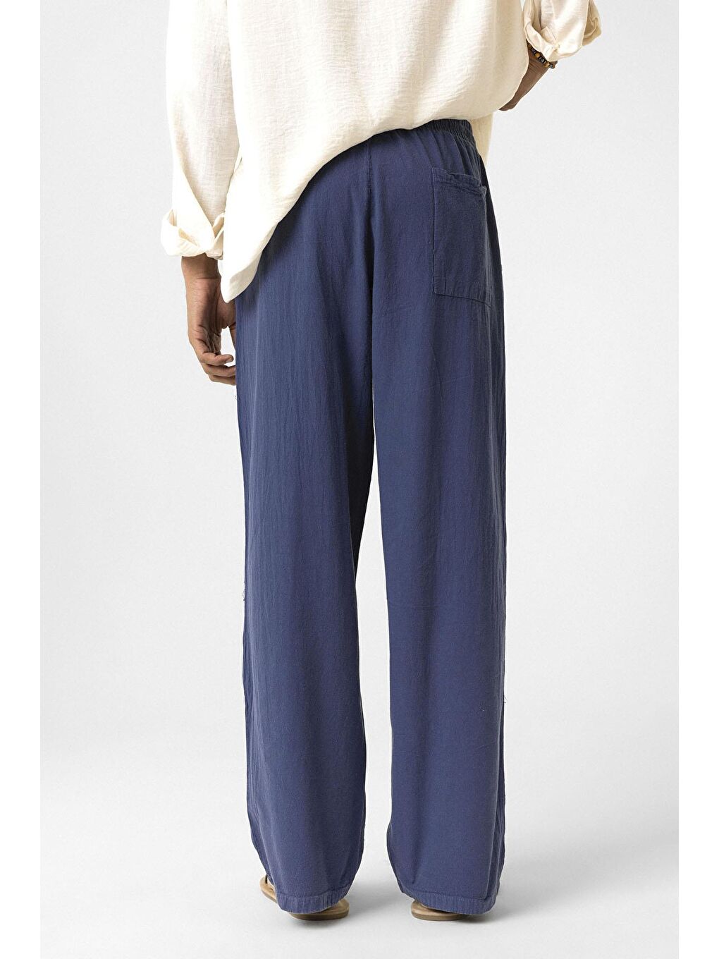Bel Lastikli Baggy Fit Keten Pantolon Lacivert-4