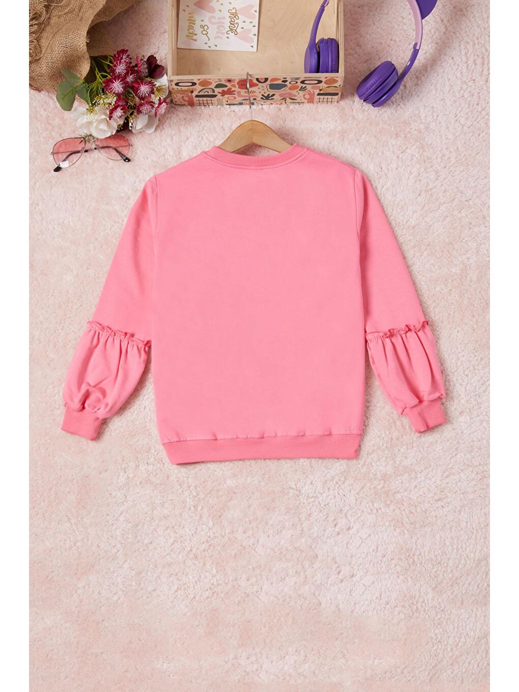 Pembe Life Kids Club Pembe Renkli Kalp Desenli Payetli Kız Çocuk Sweatshirt 16693 - 3