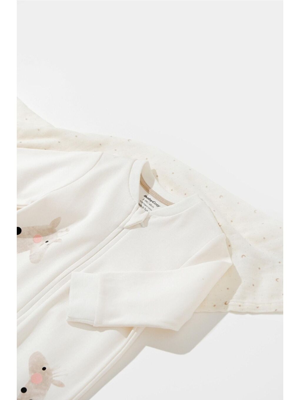 Ekru Organik Zürafa Desenli Fermuarlı Tulum csy3043-1