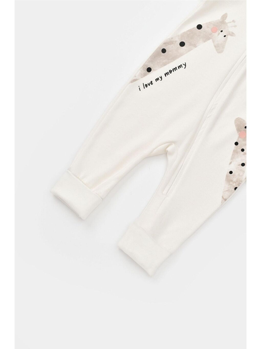 Ekru Organik Zürafa Desenli Fermuarlı Tulum csy3043-2