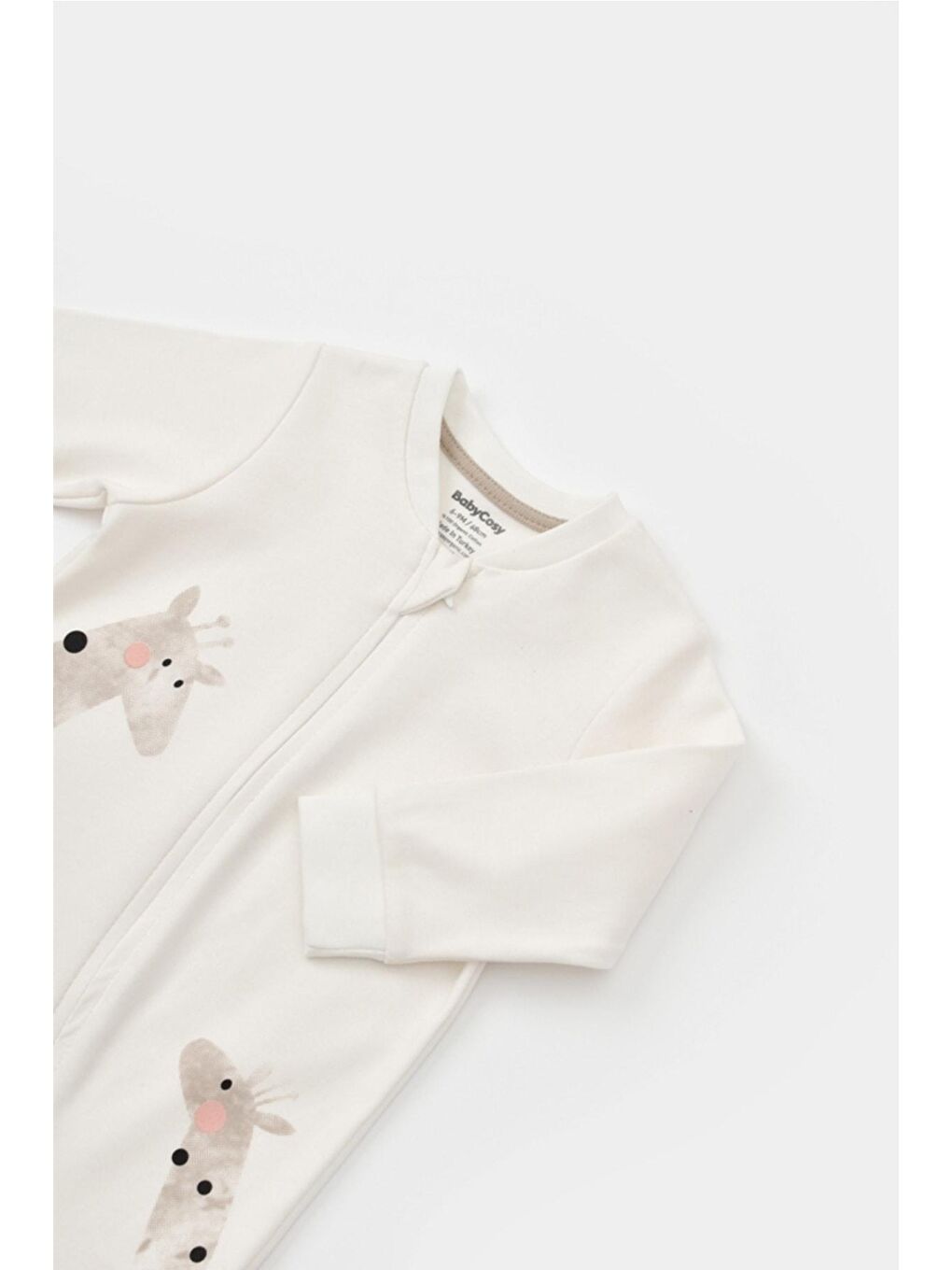 Ekru Organik Zürafa Desenli Fermuarlı Tulum csy3043-3