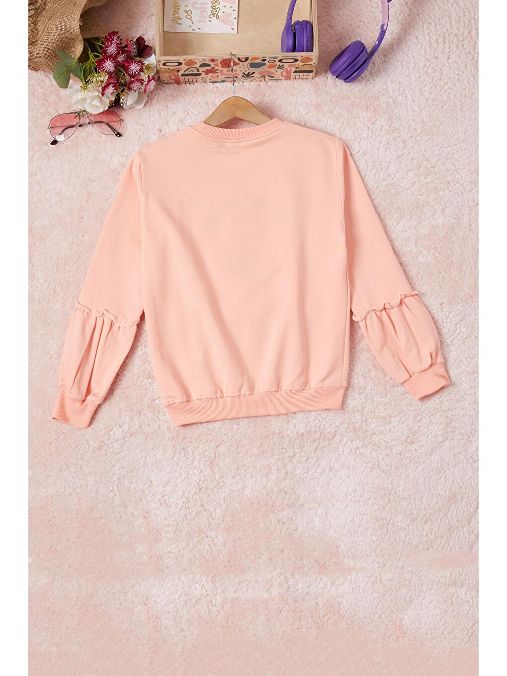 Pembe Life Kids Club Somon Renkli Kalp Desenli Payetli Kız Çocuk Sweatshirt 16694 - 3