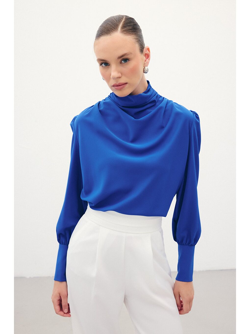 Drape Detaylı Bluz - Sax Mavi-1