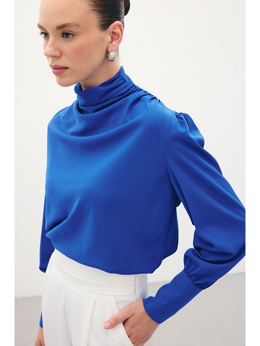 Drape Detaylı Bluz - Sax Mavi-2