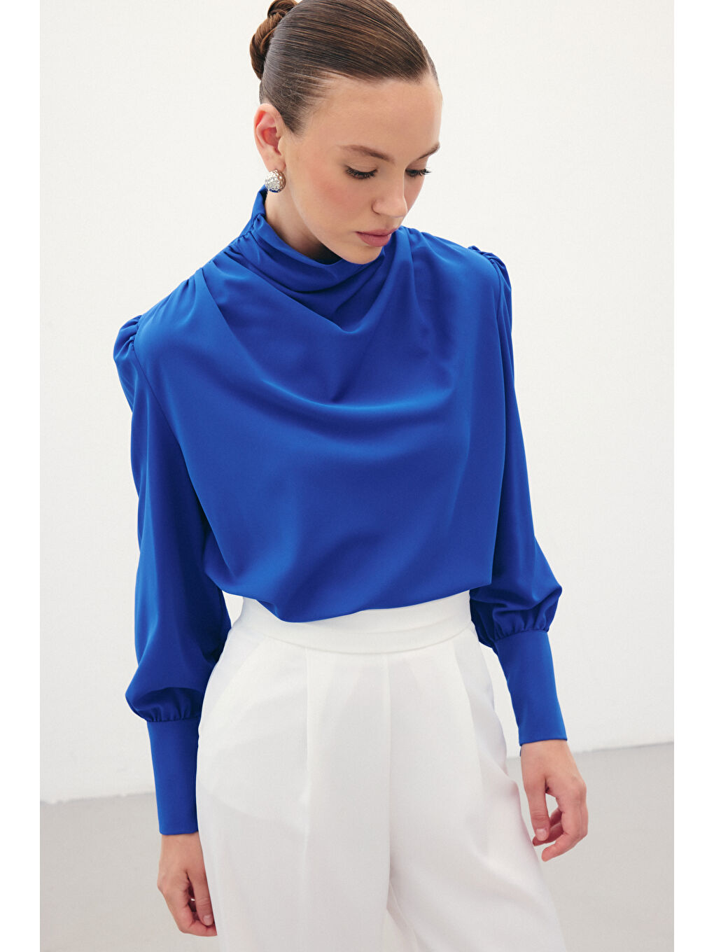 Drape Detaylı Bluz - Sax Mavi-3