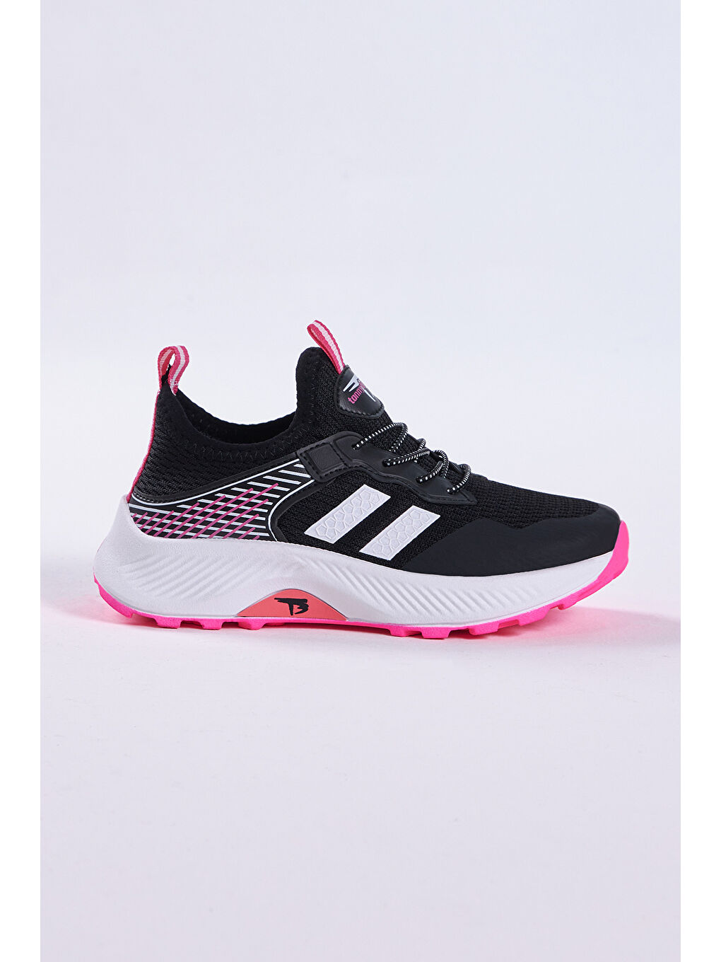 Çocuk Unisex Siyah Fuşya Rahat Kalıp Nefes Alabilen Kumaş Bağcıklı Sneaker-2