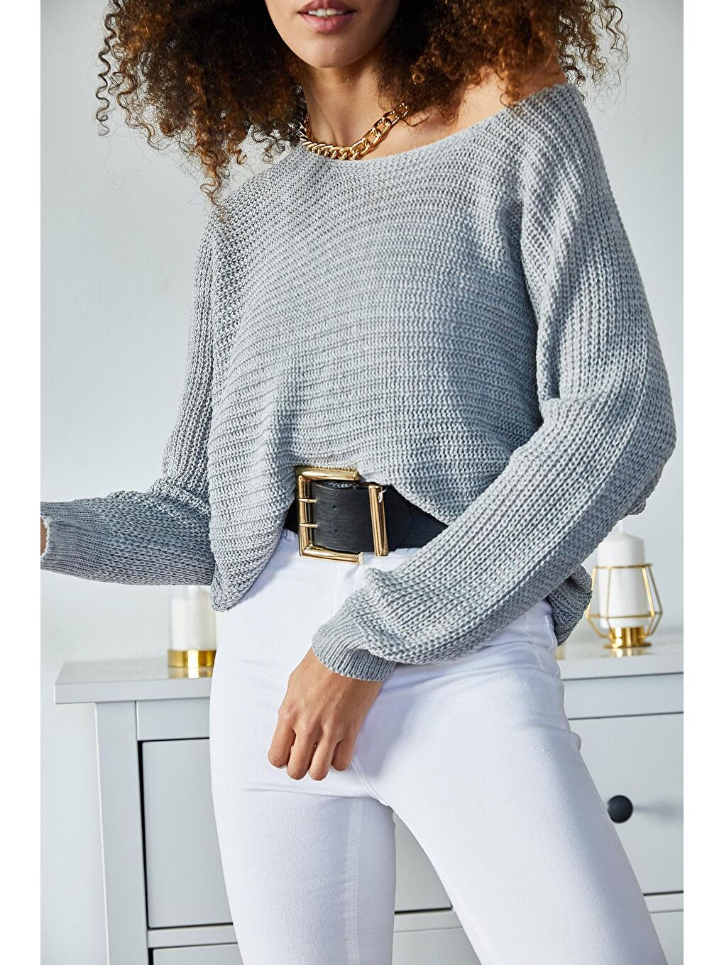 Gri Kayık Yaka Triko Kazak 1KZK3-11096-03-3