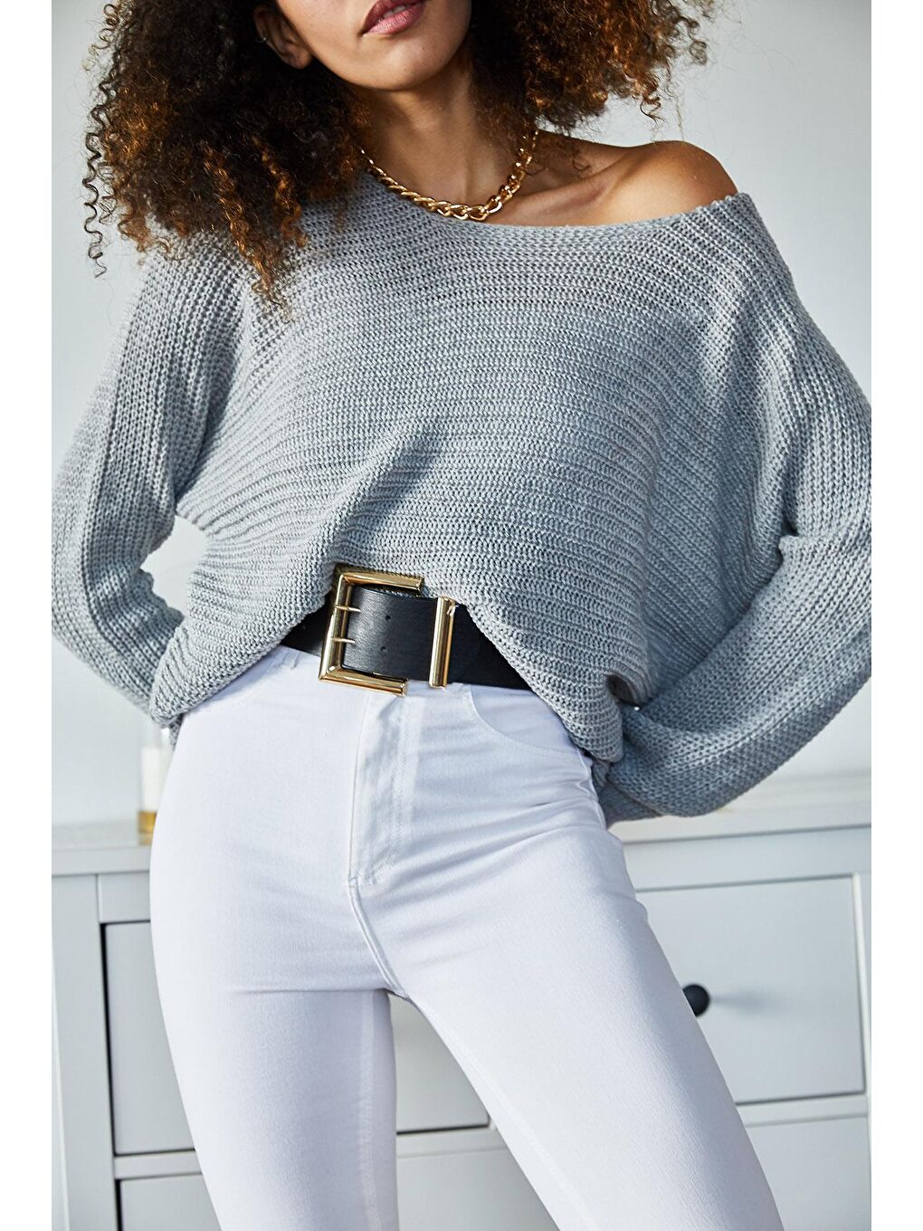 Gri Kayık Yaka Triko Kazak 1KZK3-11096-03-4