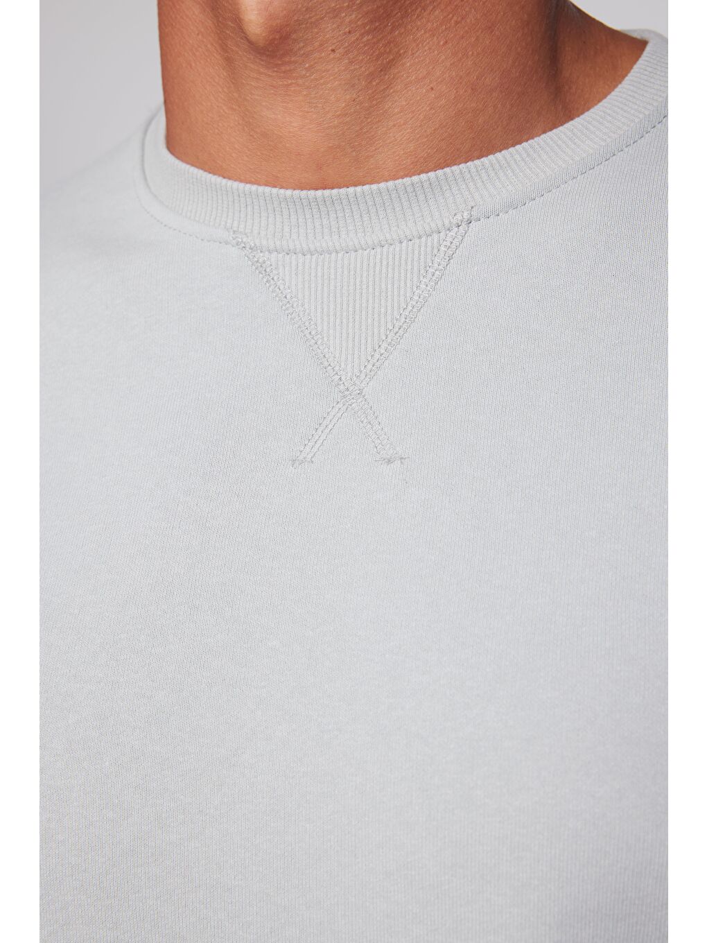 Bej Unisex Oversize Geniş Kesim %100 Pamuk Basic Taş Renk Bisiklet Yaka Sweatshirt-3