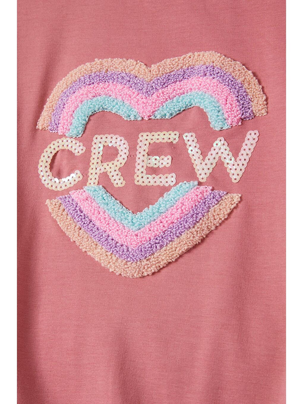 Pembe Gül Kurusu Renkli Kalp Desenli Payetli Kız Çocuk Sweatshirt 16695-1