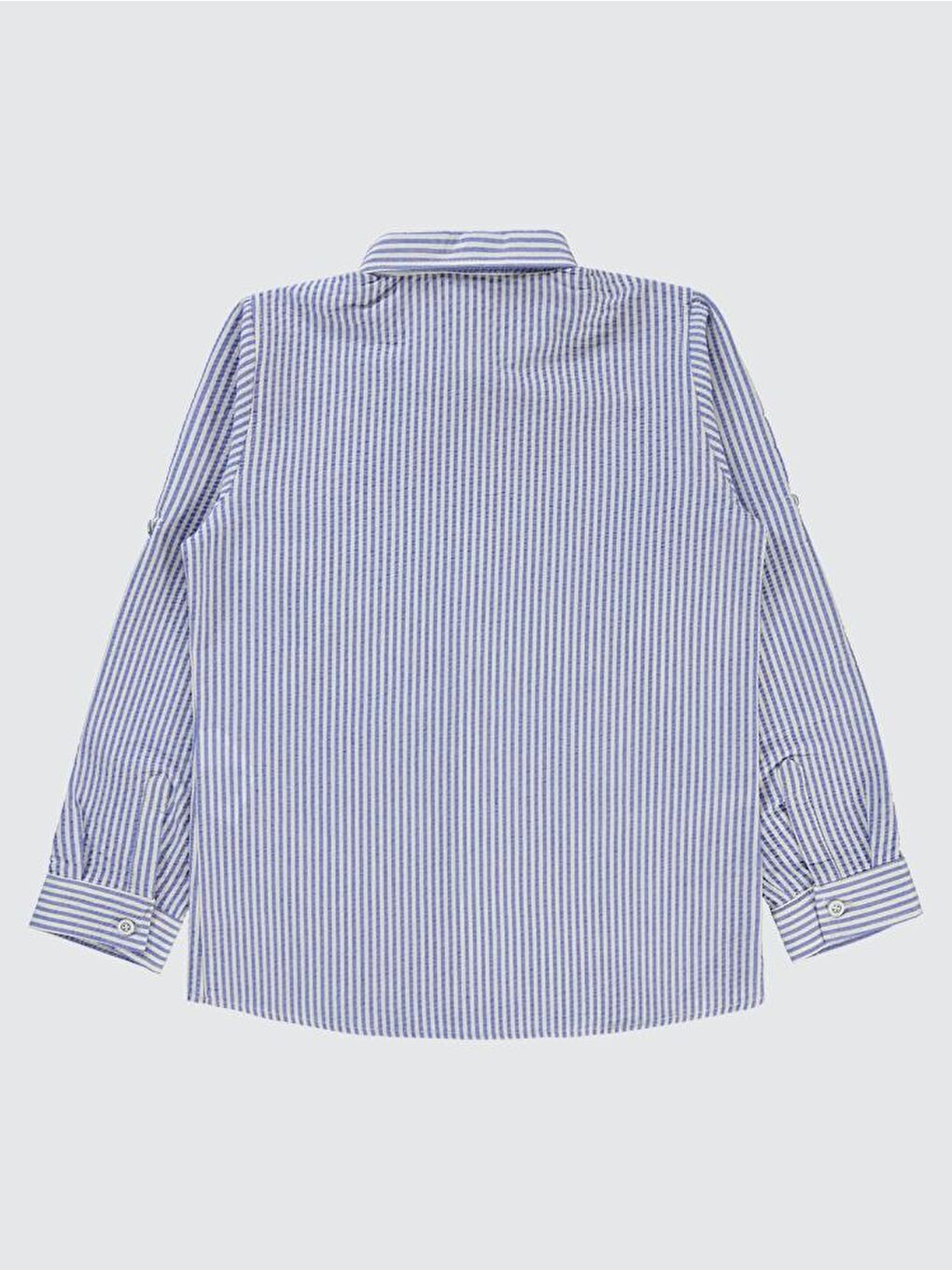 Boys Çizgili Yelken Nakışlı 10-13 Yaş Gömlek - Mavi10-11 Yaş
