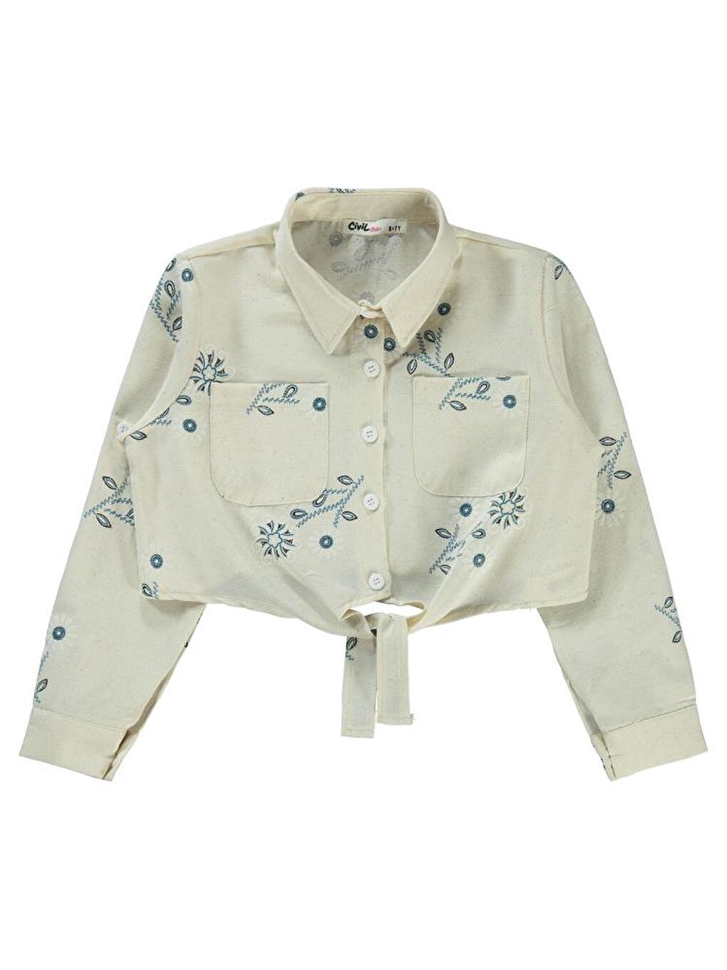 Turkuaz Girls Büyük Çiçek Baskılı 6-9 Yaş Gömlek - Mavi 8-9 Yaş