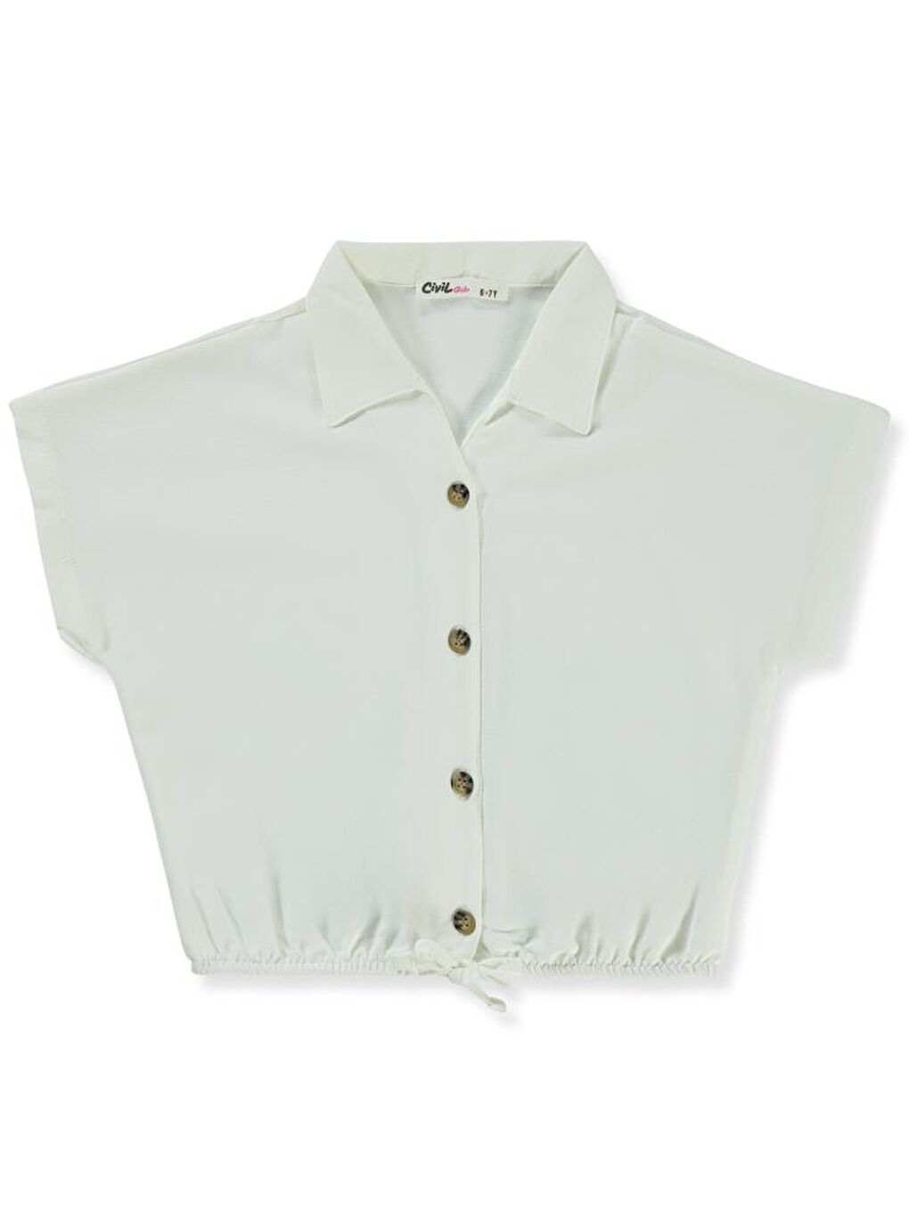 Girls Beli Büzgülü 6-9 Yaş Gömlek - Ekru 8-9 Yaş