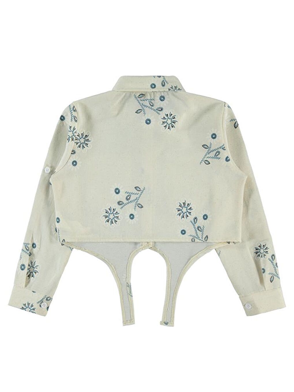 Turkuaz Girls Büyük Çiçek Baskılı 6-9 Yaş Gömlek - Mavi 8-9 Yaş-1