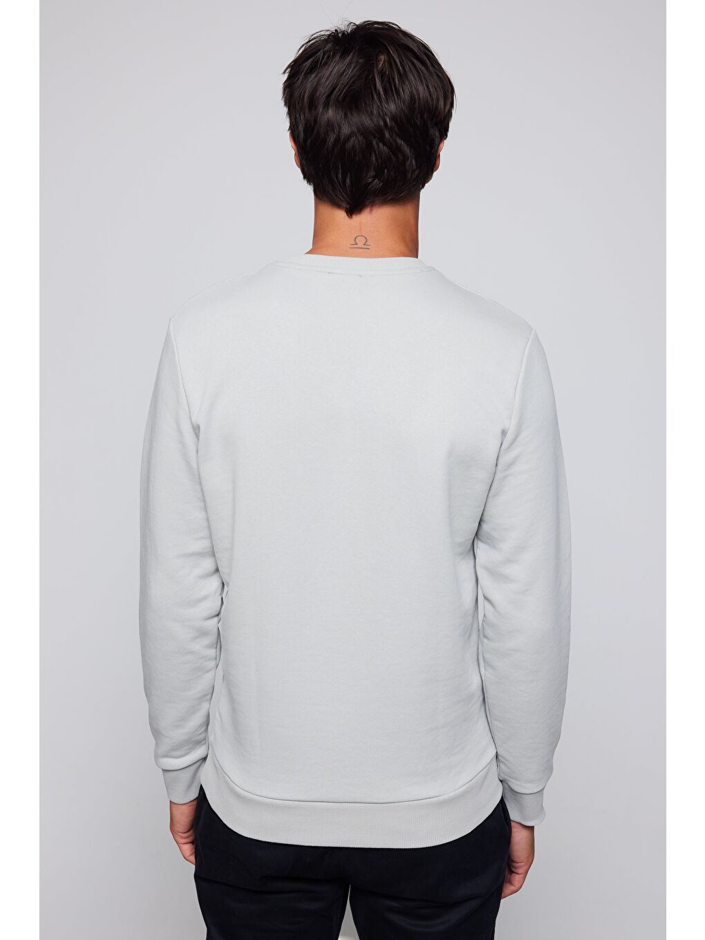 Bej Unisex Oversize Geniş Kesim %100 Pamuk Basic Taş Renk Bisiklet Yaka Sweatshirt-4