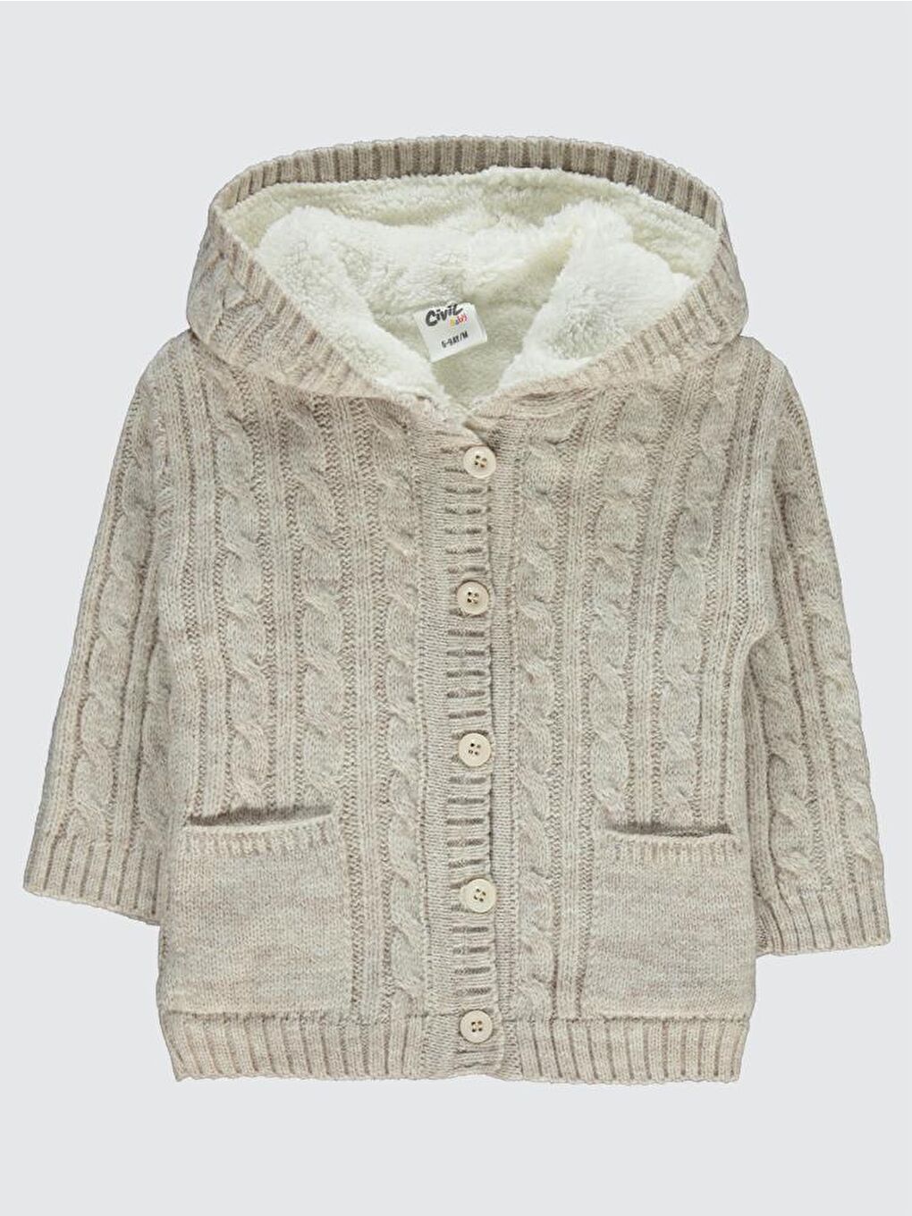 Baby Saç Örgülü Welsoftlu 6-18 Ay Hırka - Bej 9-12 Ay-1