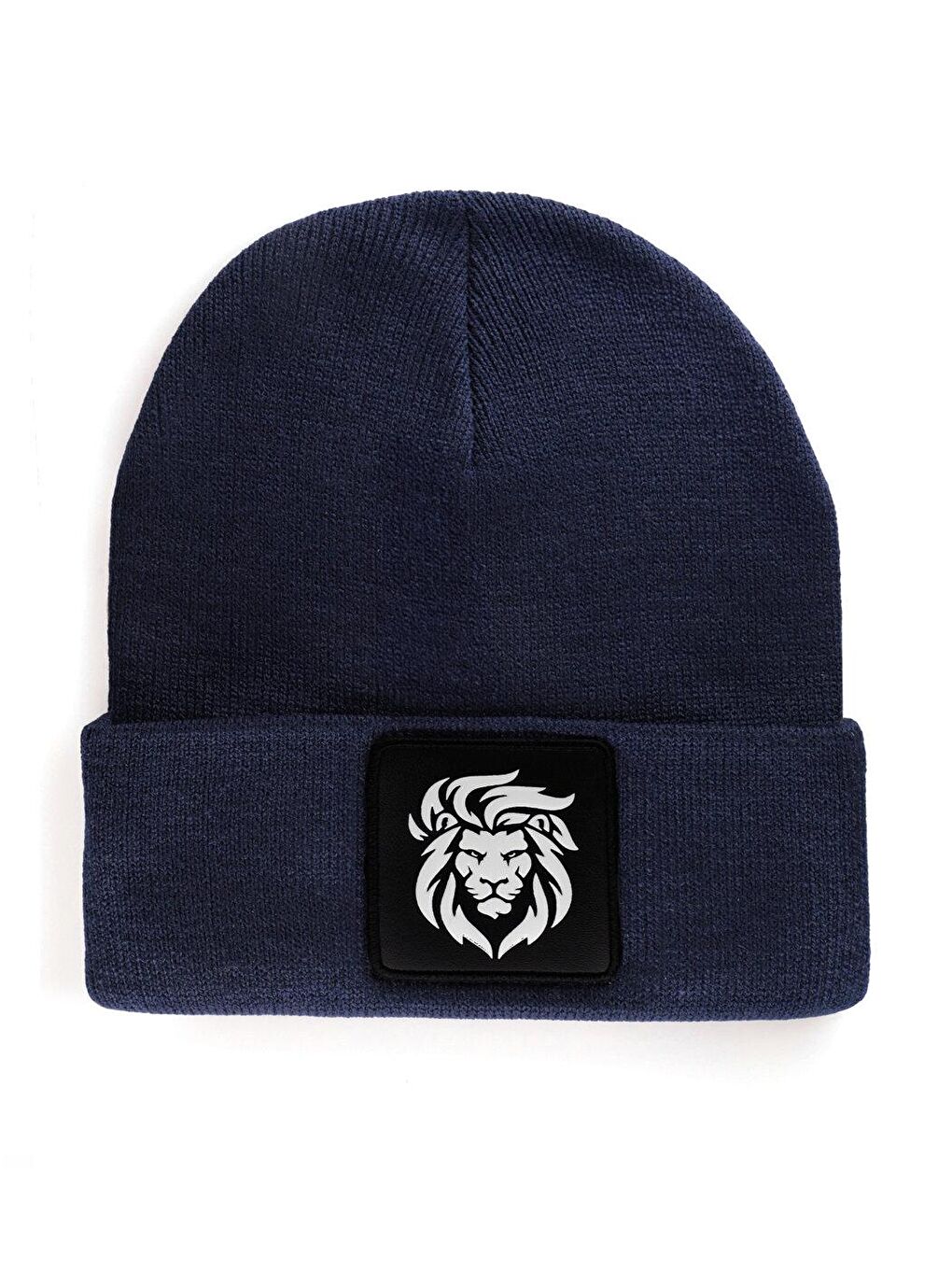 V1 Akrilik Aslan - 9 Kod Logolu Unisex Lacivert Bere (Beanie)