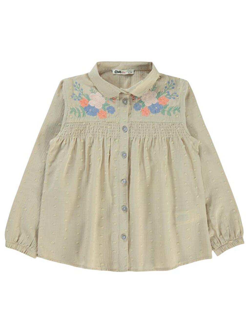 Girls Çiçek Nakışlı 6-9 Yaş Gömlek - Ekru 6-7 Yaş