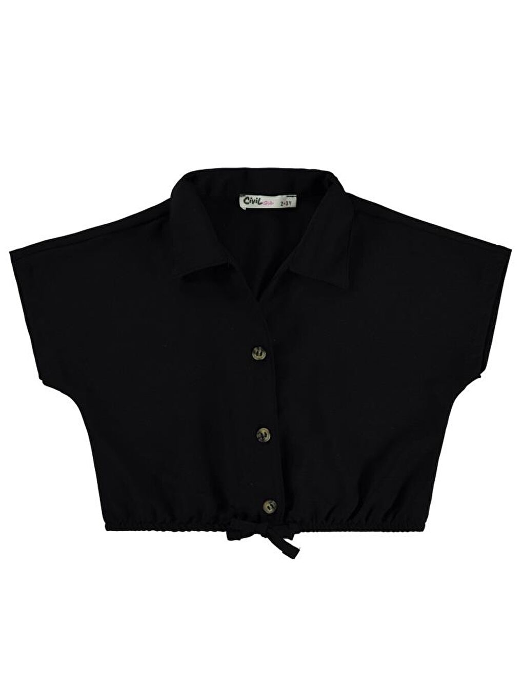 Girls Beli Büzgülü 2-5 Yaş Gömlek - Siyah 3-4 Yaş