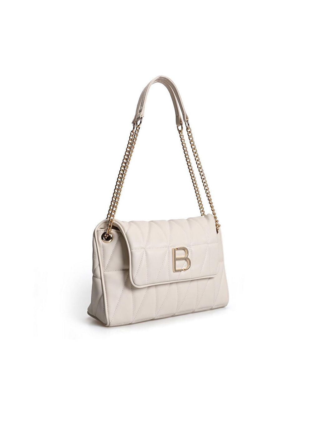 Ekru Desenli Zincir Askılı Kadın El ve Omuz Çantası-3