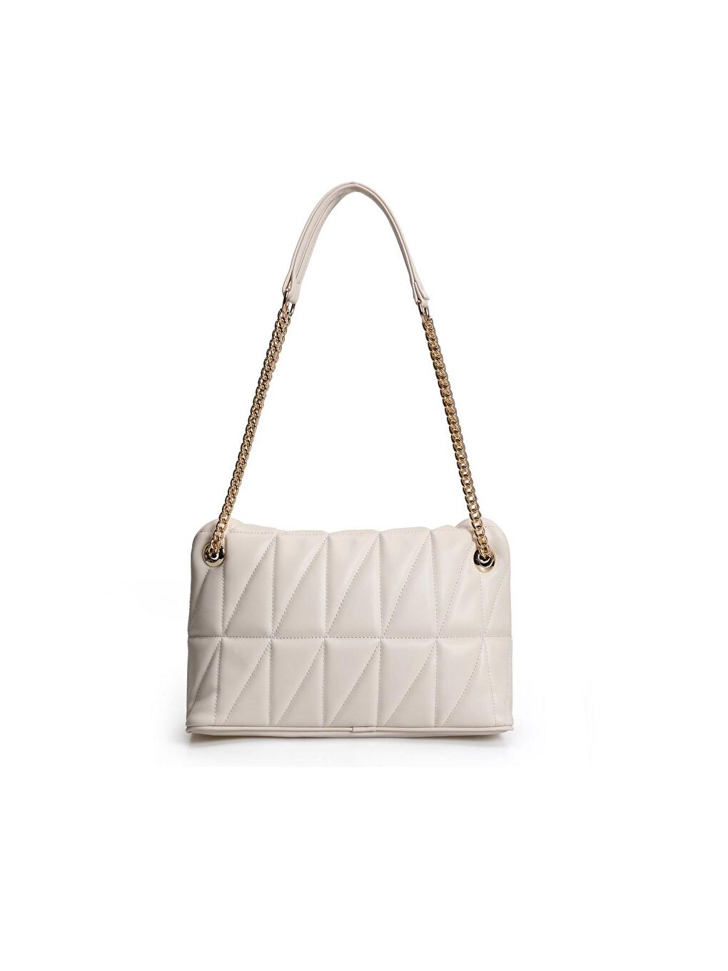 Ekru Desenli Zincir Askılı Kadın El ve Omuz Çantası-5