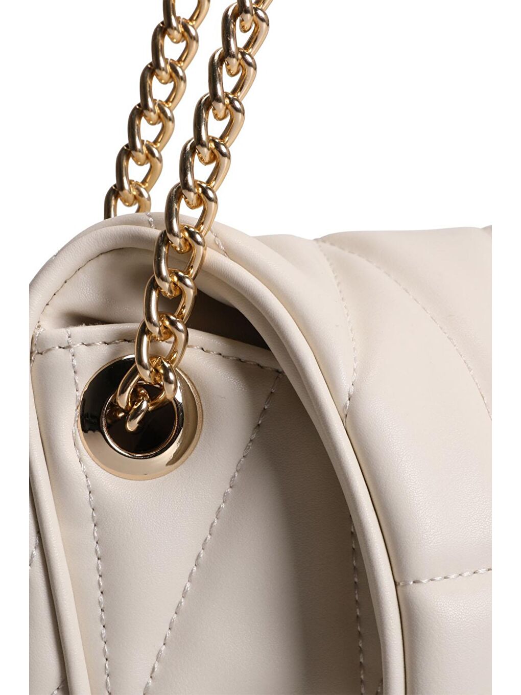 Ekru Desenli Zincir Askılı Kadın El ve Omuz Çantası-7