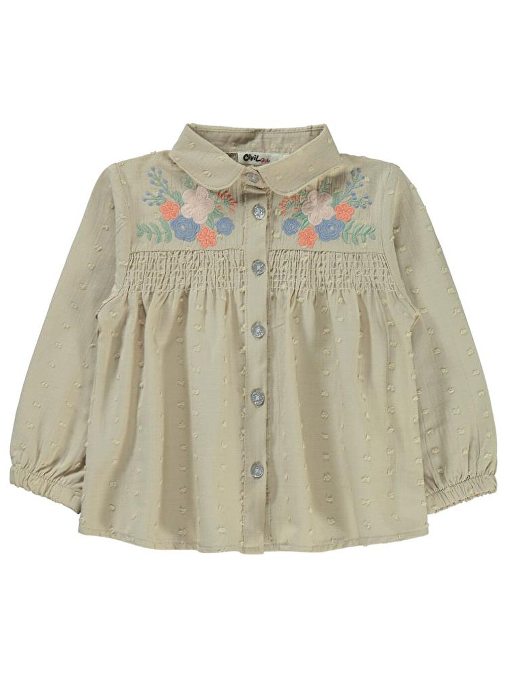Girls Çiçek Nakışlı 2-5 Yaş Gömlek - Bej 2-3 Yaş-1
