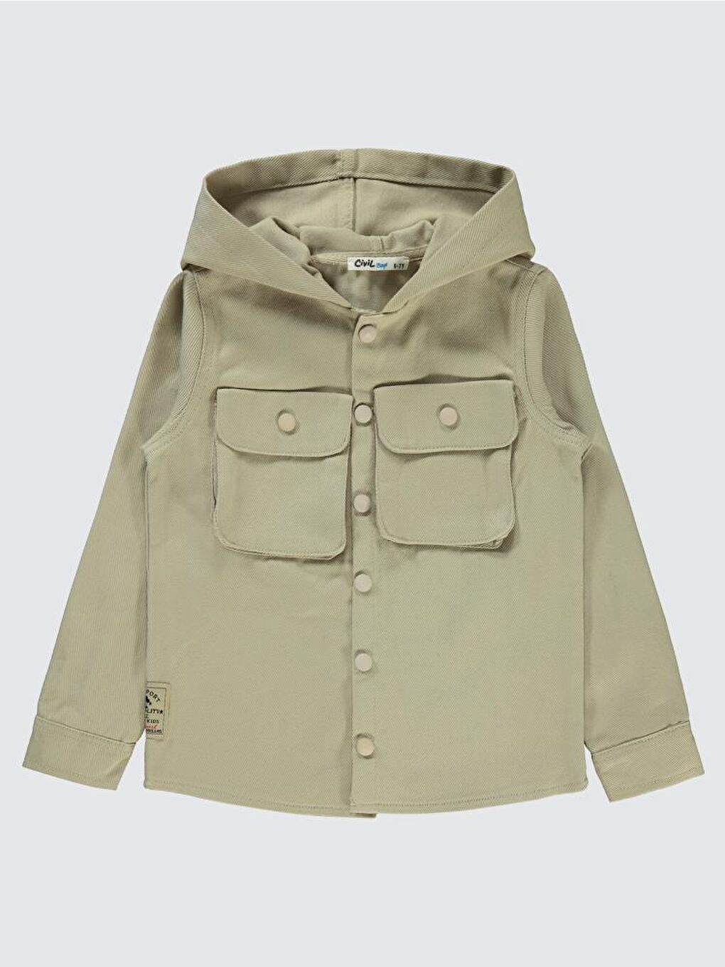 Boys Çift Çepli Armalı Kapüşonlu 6-9 Yaş Gömlek - Bej 8-9 Yaş-1