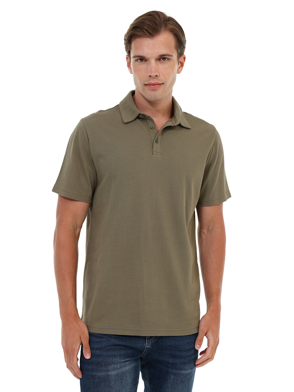Haki Erkek Polo Yaka Kısa Kol T-shirt-1