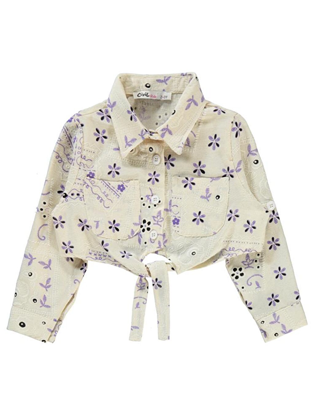 Girls Çiçek Baskılı 2-5 Yaş Gömlek - Lila4-5 Yaş-1