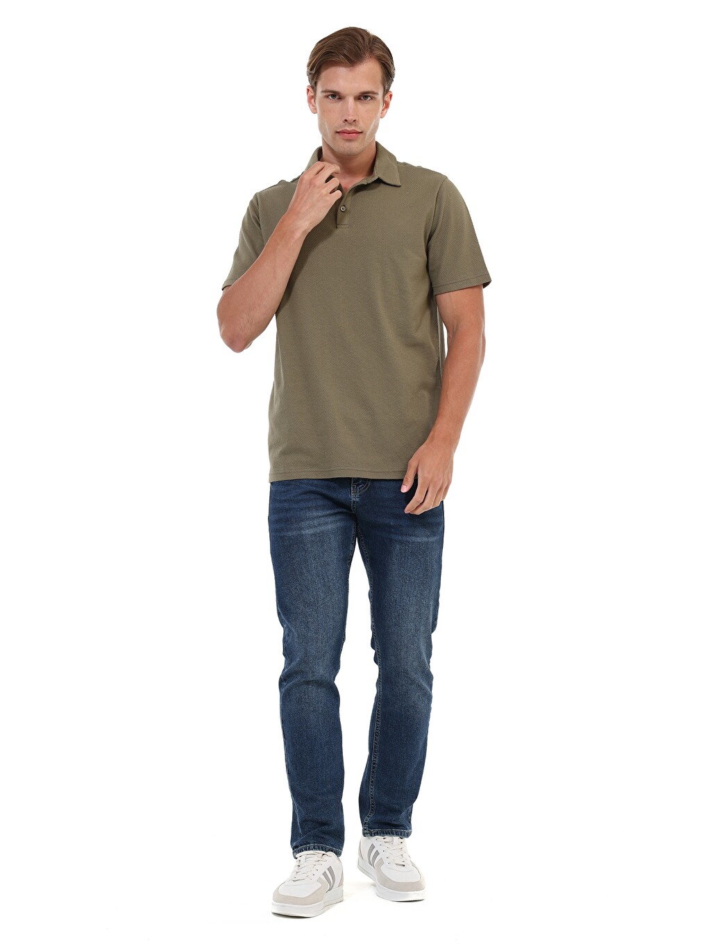 Haki Erkek Polo Yaka Kısa Kol T-shirt-4