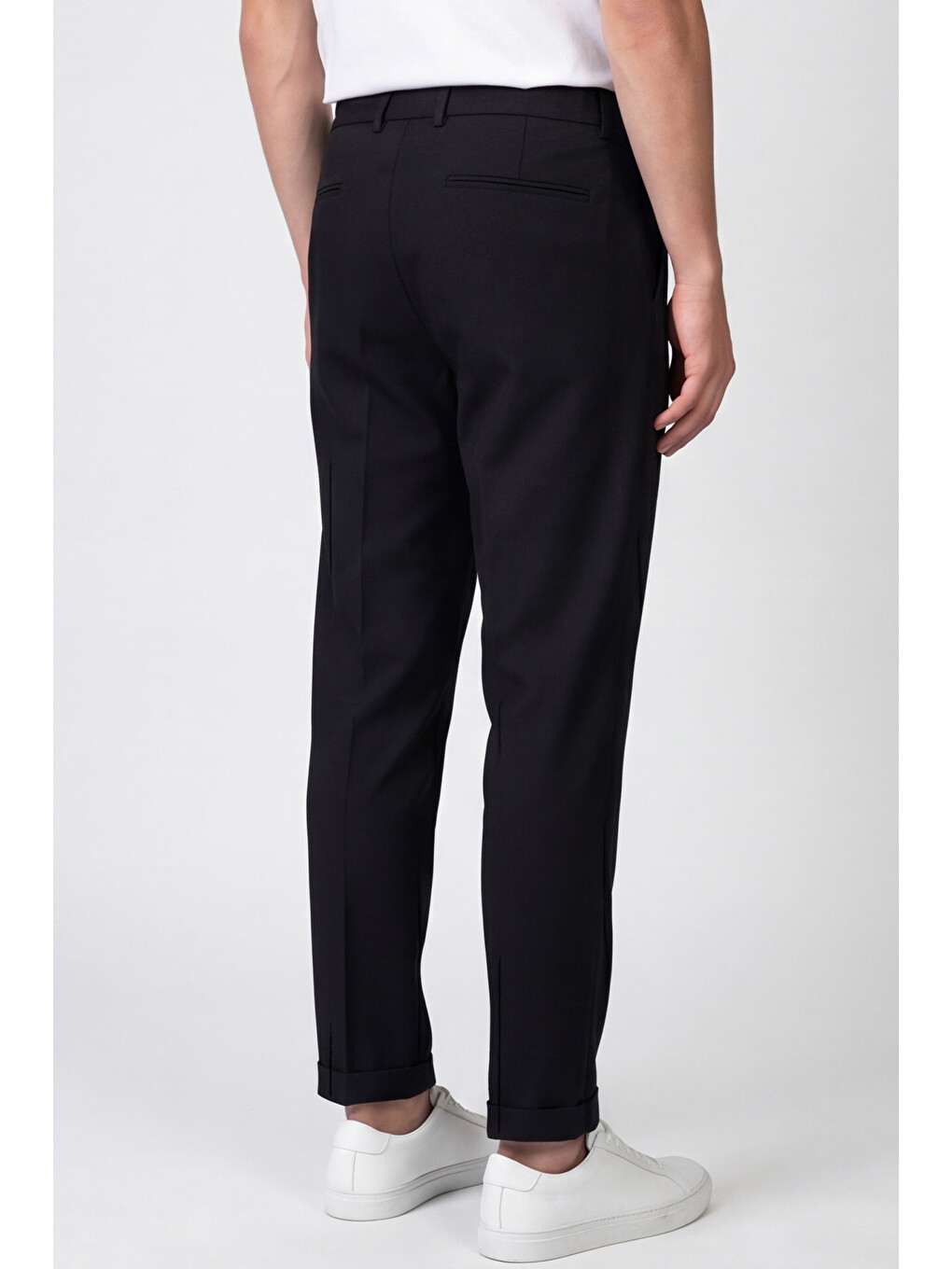 Giotelli Erkek Siyah Dar Kesim Slim Fit Viskon Dokuma Yan Cep Bağcıklı Bel Pantolon-4