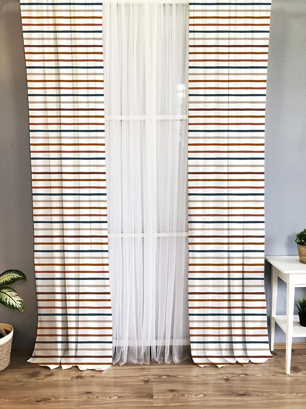 Karışık Çizgili Desenli Çocuk Ve Bebek Odası TEK KANAT Fon Perde