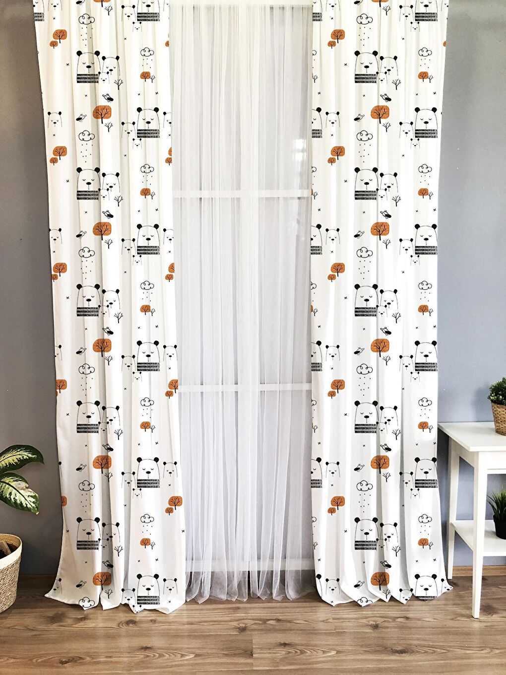 Karışık Ayı Desenli Çocuk Ve Bebek Odası TEK KANAT Fon Perde