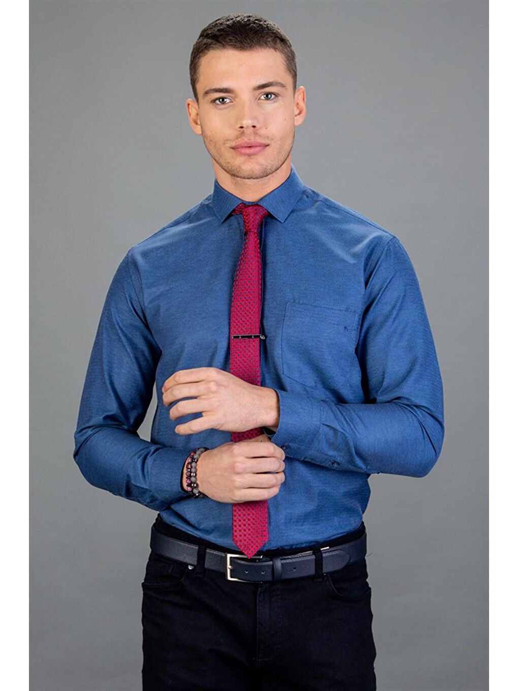 Klasik Fit Pamuklu Kolay Ütü Armürlü Erkek İndigo Gömlek