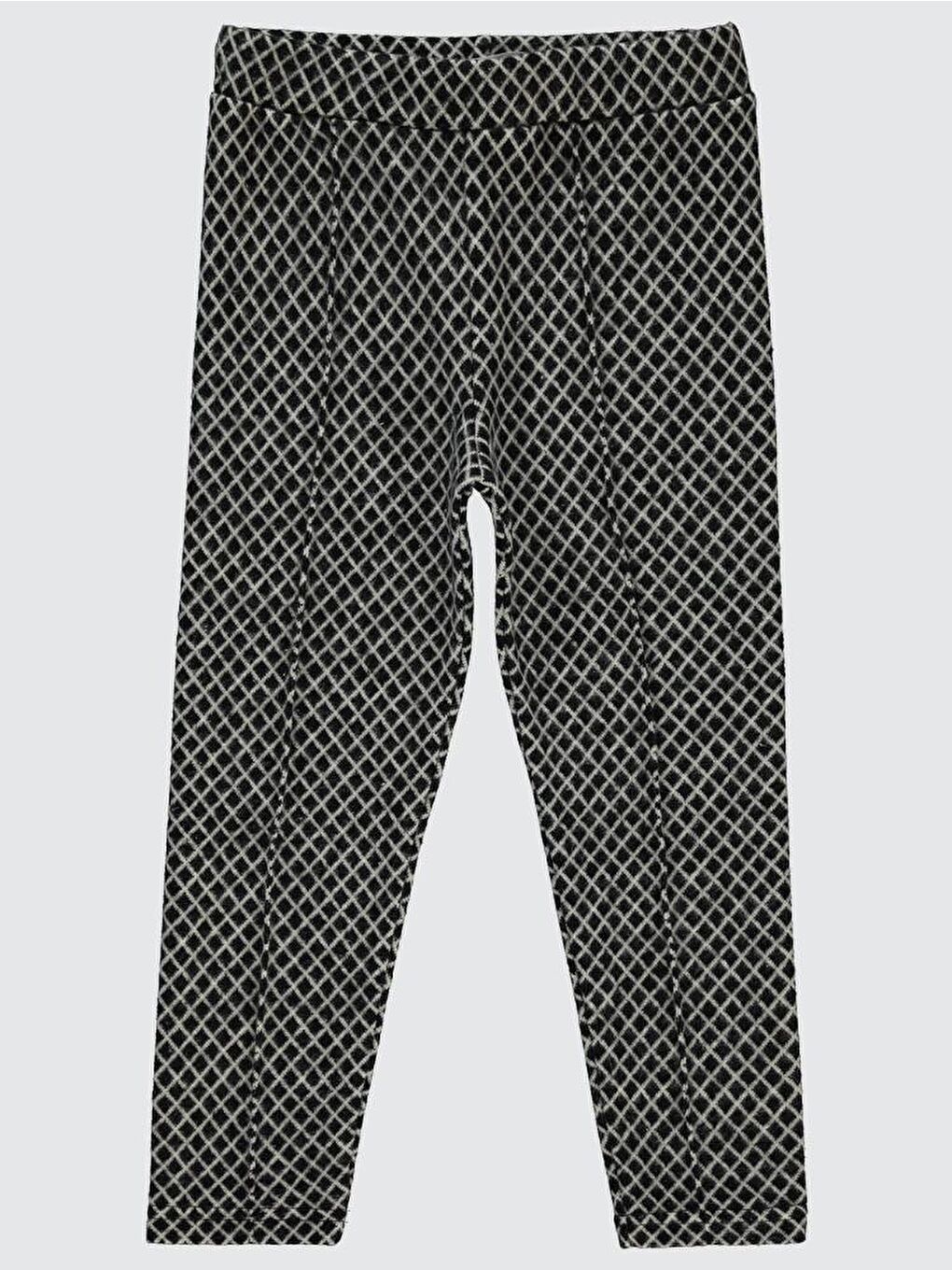 Girls Baklava Desen Çima Dikişli 10-13 Yaş Tayt - Siyah 12-13 Yaş