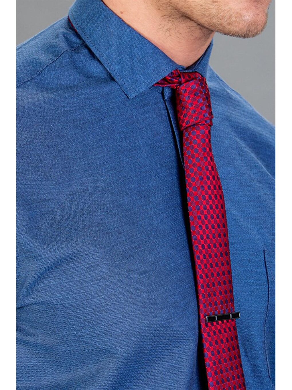 Klasik Fit Pamuklu Kolay Ütü Armürlü Erkek İndigo Gömlek-2