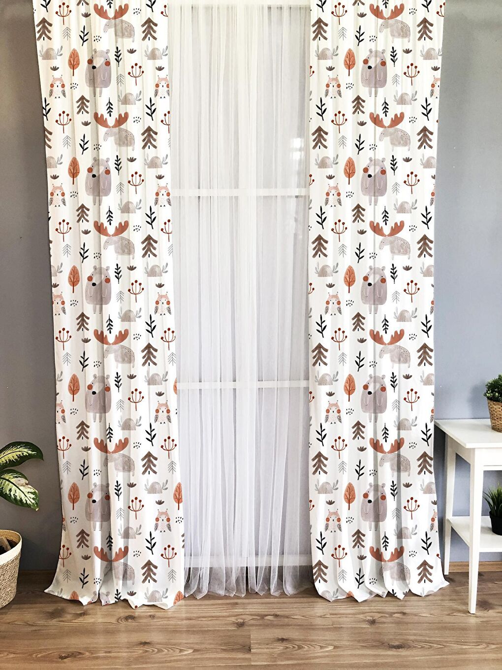 Karışık Hayvan Desenli Çocuk Ve Bebek Odası TEK KANAT Fon Perde