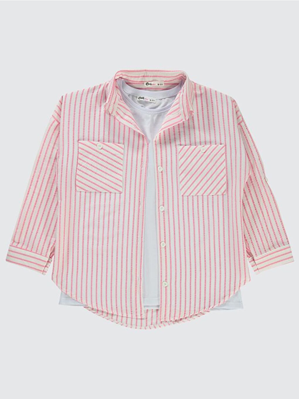 Girls Çizgili 10-13 Yaş Gömlek - Pembe 11-12 Yaş-1