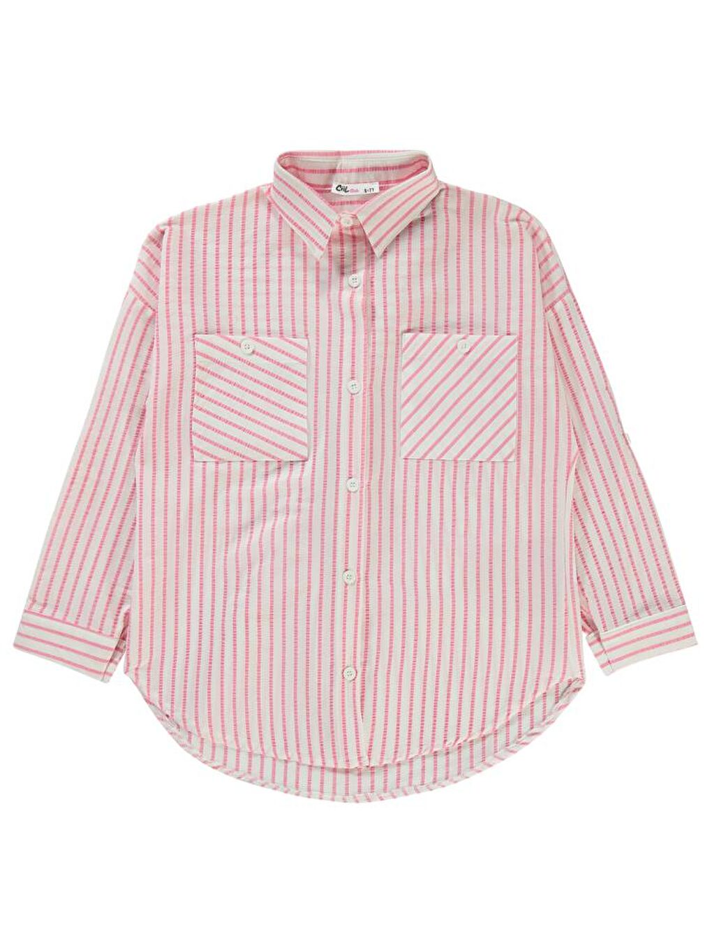 Girls Çizgili 10-13 Yaş Gömlek - Pembe 11-12 Yaş-4