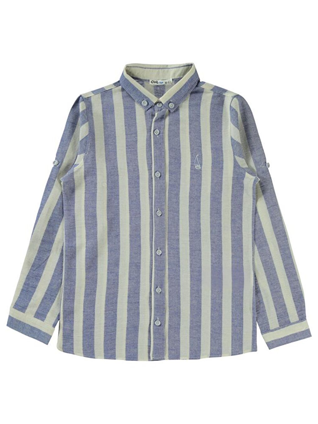 Boys Çizgili Yelken Nakışlı 10-13 Yaş Gömlek - Mavi12-13 Yaş
