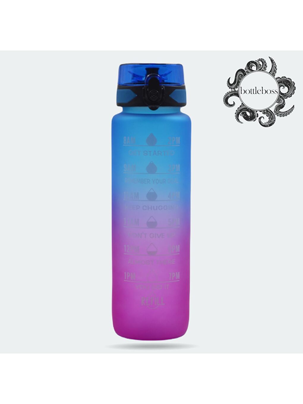 BottleBoss Mavi Renk Geçişli Sızdırmaz Kapak Motivasyon Matarası 1 Litre Sticker HEDİYELİ Mavi (BB-899591)