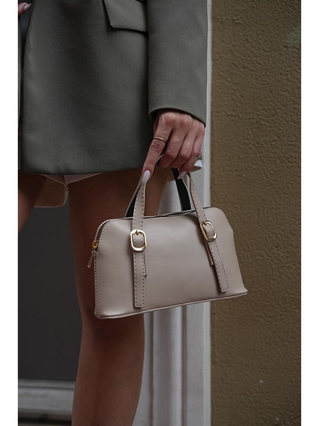 Bej Cosmos Çift Tokalı El Ve Çapraz Askılı Kadın Çanta - Vizon-1