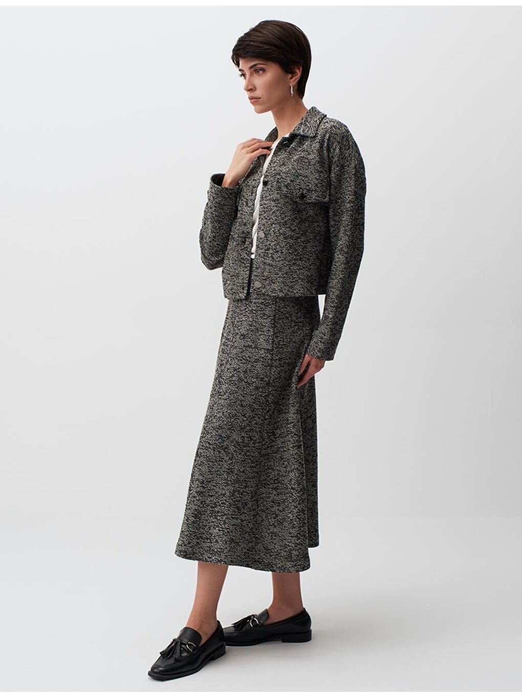 Siyah Uzun Kollu Ceket Yaka Crop Ceket-4