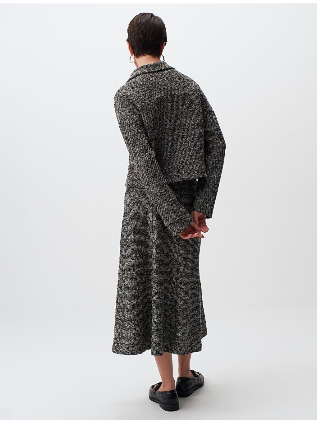 Siyah Uzun Kollu Ceket Yaka Crop Ceket-5